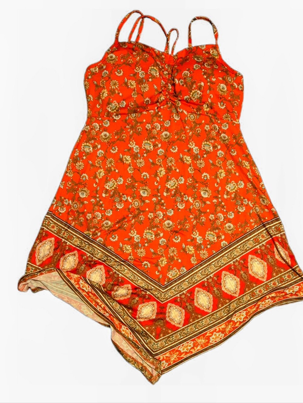 Orange Floral Handkerchief Hem Sundress